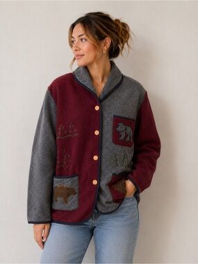 Vintage Winter Outdoors / Wildlife Themed Northern Sun Sweater - Large